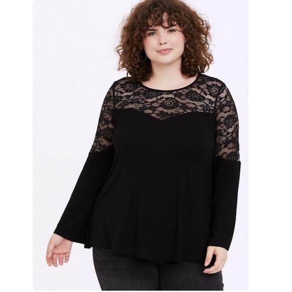 Torrid Super Soft Lace Inset Bell Sleeve Top Size 3 Black - Picture 3 of 6